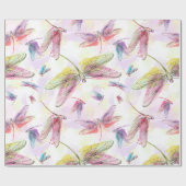 Aquarell-Libellen-rosa Lavendel-Gelb-Weiß Geschenkpapier (Flach)