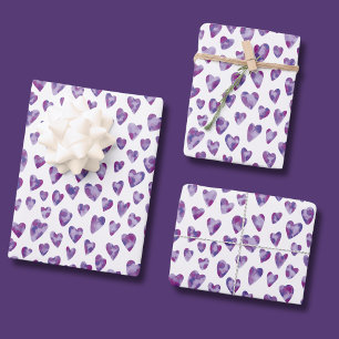 Aquarell-Liebesherz Lila Muster Geschenkpapier Set