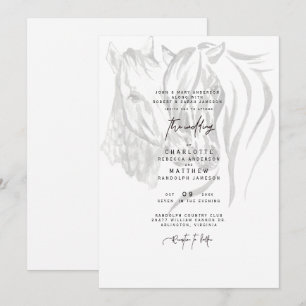 Aquarell-Liebkosende-Pferde-Hochzeitseinladung Einladung