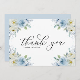 Aquarell Light Blue Flowers Bouquet Wedding Dankeskarte