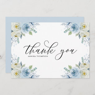 Aquarell Light Blue Flowers Bouquet Wedding Dankeskarte