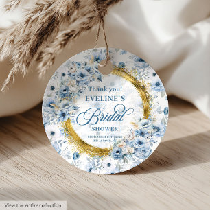Aquarell Light Blue Gold Glitzer Floral Bridal Geschenkanhänger