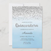 Aquarell Light Blue und Silver Glam Quinceñera Einladung (Vorderseite)
