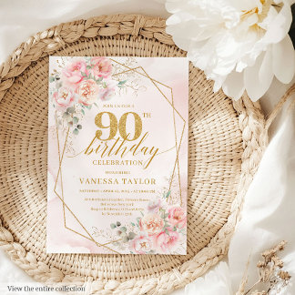 Aquarell Light Pink Gold Blume 90. Einladung