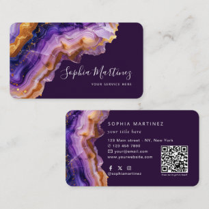 Aquarell Lila Achat Gold Glitter & QR-Code Visitenkarte