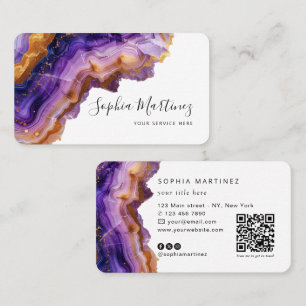 Aquarell Lila Achat Gold Glitter & QR Code Visitenkarte