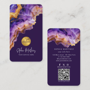 Aquarell Lila Achat Gold Glitter & QRCode-Logo Visitenkarte