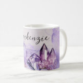 Aquarell Lila Amethyst-Kristalle Kaffeetasse (VorderseiteRechts)