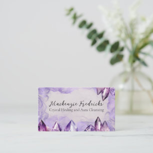 Aquarell Lila Amethyst-Kristalle Visitenkarte