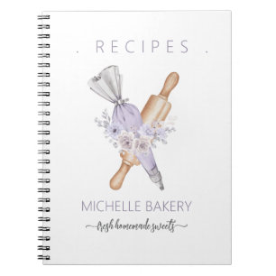 Aquarell-Lila-Bäckerei-Blumenwerkzeuge-Rezepte Notizblock