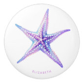 Aquarell Lila Blue Beach Starfish Küste Keramikknauf (Vorderseite)