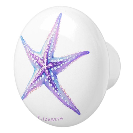 Aquarell Lila Blue Beach Starfish Küste Keramikknauf (Rechts)