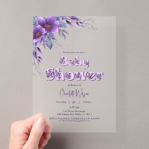 Aquarell-Lila-Blumen-Baby-Shower Acryleinladungen