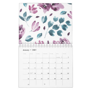 Aquarell Lila Blumen Floraler Garten Kalender