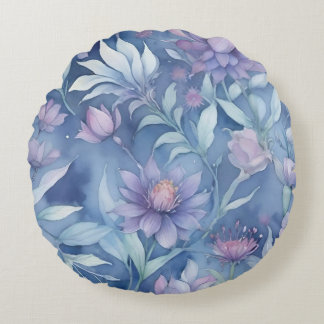 Aquarell Lila Blumen Rundes Kissen