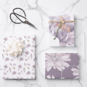 Aquarell-Lila-Blumen-Verpackungsbögen Geschenkpapier Set