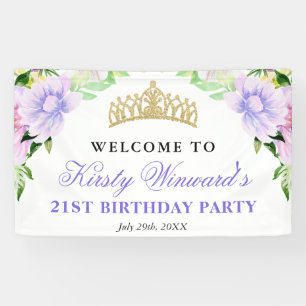 Aquarell Lila Blumen Willkommen Geburtstagsfeier Banner