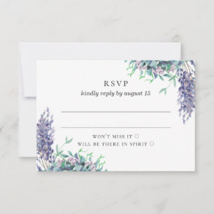 Aquarell lila Blumenhochzeit. Lavendelblüten RSVP Karte