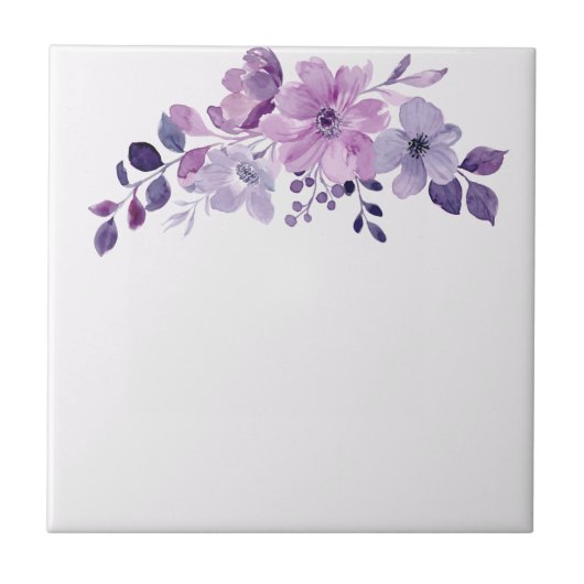 Aquarell lila Blumenstrauß Fliese (Vorderseite)