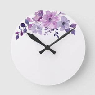 Aquarell lila Blumenstrauß Runde Wanduhr
