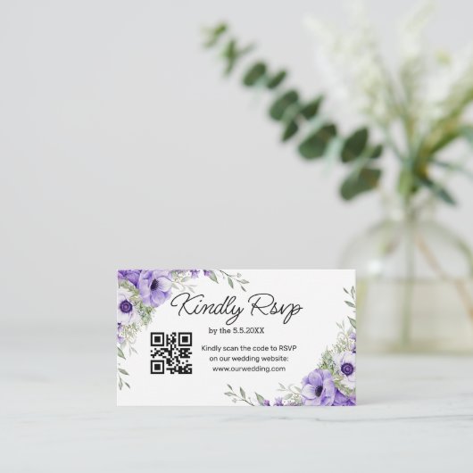 Aquarell lila Blütenhochzeit uAwg qr-Code Begleitkarte (Stehend Vorderseite)