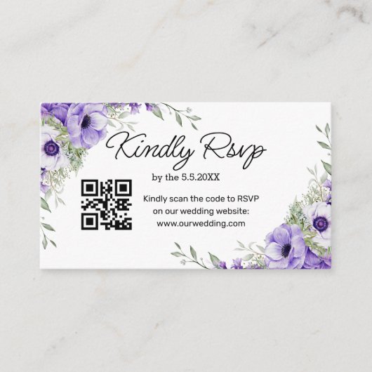 Aquarell lila Blütenhochzeit uAwg qr-Code Begleitkarte (Vorderseite)