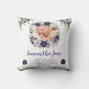 Aquarell Lila & Creme Blumen Baby Foto Kissen