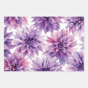 Aquarell Lila Dahlienblumen  Geschenkpapier Set