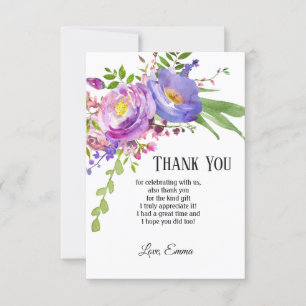Aquarell lila floral, Dankeskarten Einladung