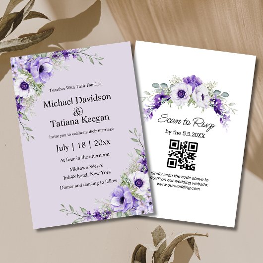 Aquarell lila floral qr Code uAwg Hochzeitsschick Einladung