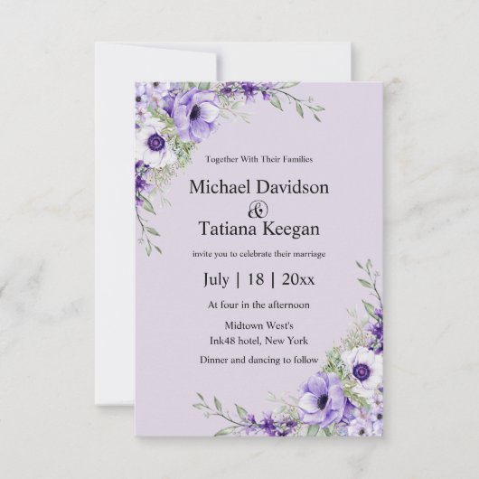 Aquarell lila floral qr Code uAwg Hochzeitsschick Einladung (Vorderseite)