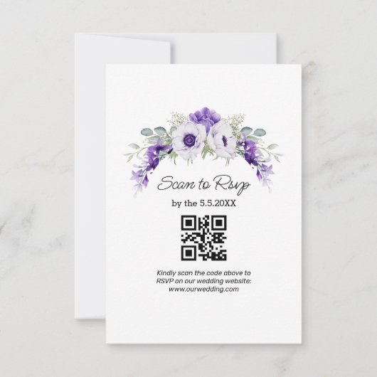 Aquarell lila floral qr Code uAwg Hochzeitsschick Einladung (Rückseite)
