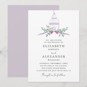Aquarell lila floral vintage Vogelkäfig Hochzeit Einladung