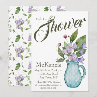 Aquarell Lila florale Platterbsen Kinderdusche Einladung