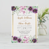 Aquarell Lila Florals Hochzeitsfeier Save The Date (Stehend Vorderseite)