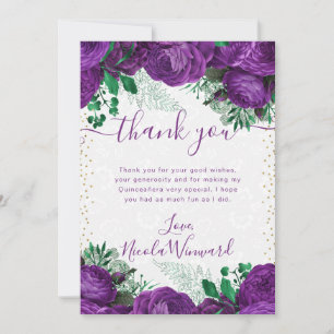 Aquarell-Lila-Glamour-Rosen Blumen Quinceanera Dankeskarte