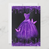 Aquarell Lila Glitzer Kleid Quinceanera Einladung (Rückseite)