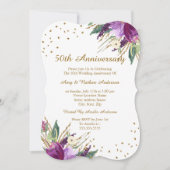 Aquarell Lila Gold Blume 50 Jahre Jubiläum Einladung (Vorderseite)