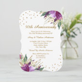 Aquarell Lila Gold Blume 50 Jahre Jubiläum Einladung (Stehend Vorderseite)