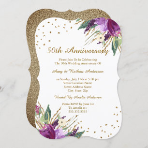 Aquarell Lila Gold Blume 50 Jahre Jubiläum Einladung
