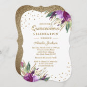 Aquarell Lila Gold Blume Quinceanera Einladung (Vorne/Hinten)