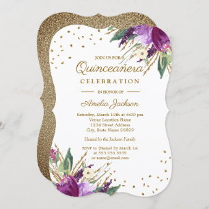 Aquarell Lila Gold Blume Quinceanera Einladung