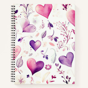 Aquarell-Lila-Herzen-Notizbuch Notizblock