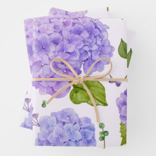 Aquarell-Lila-Hortensienblüten Geschenkpapier Set