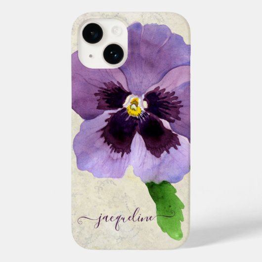 Aquarell Lila Hübsch Pansy Floral Personalisiert Case-Mate iPhone Hülle (Rückseite)