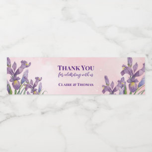 Aquarell Lila Iris Funkelnd Rosa Hintergrund Wasserflaschenetikett