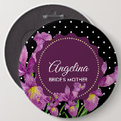 Aquarell Lila Iris Schwarz-weiß Polka Dots Button (Vorne & Hinten)