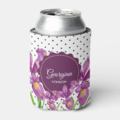 Aquarell Lila Iris Schwarz-weiß Polka Dots Dosenkühler (Kanne Vorderseite)