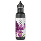 Aquarell Lila Iris Schwarz-weiß Polka Dots Edelstahlflasche (Rechts)