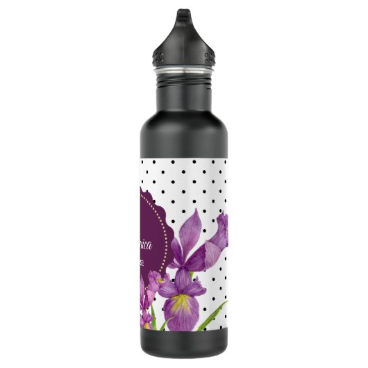 Aquarell Lila Iris Schwarz-weiß Polka Dots Edelstahlflasche (Rechts)